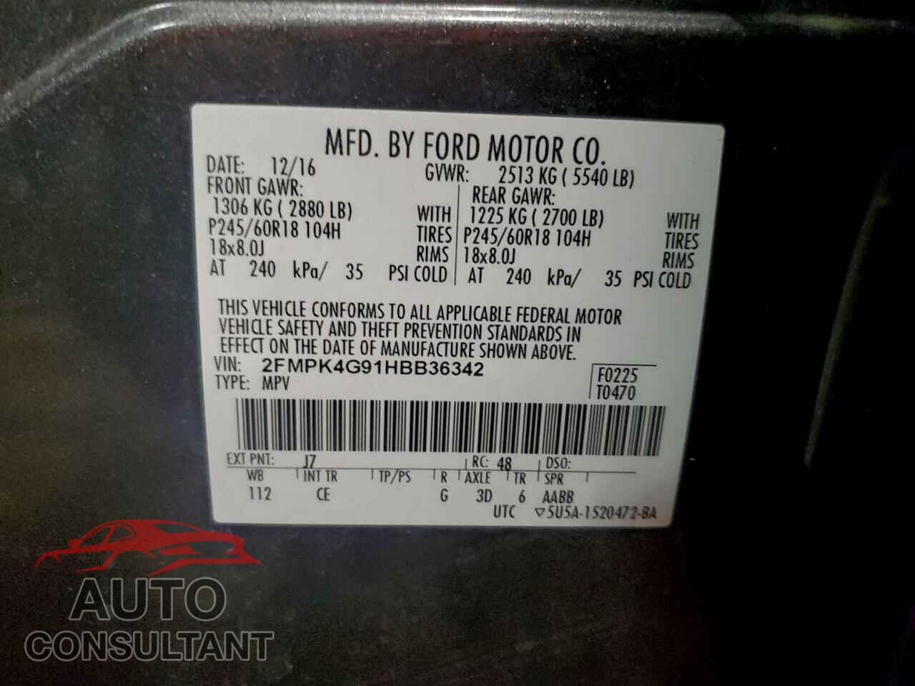 FORD EDGE 2017 - 2FMPK4G91HBB36342
