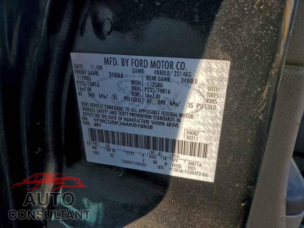 FORD ESCAPE 2010 - 1FMCU5K34AKB18608