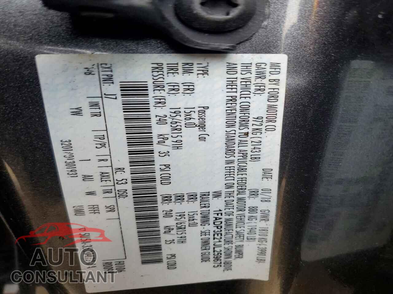 FORD FOCUS 2018 - 1FADP3E21JL259675