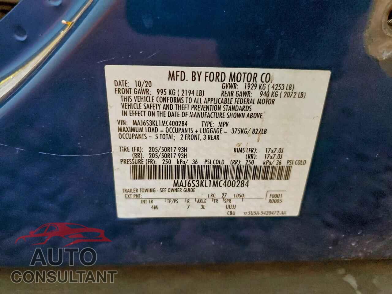FORD ECOSPORT 2021 - MAJ6S3KL1MC400284