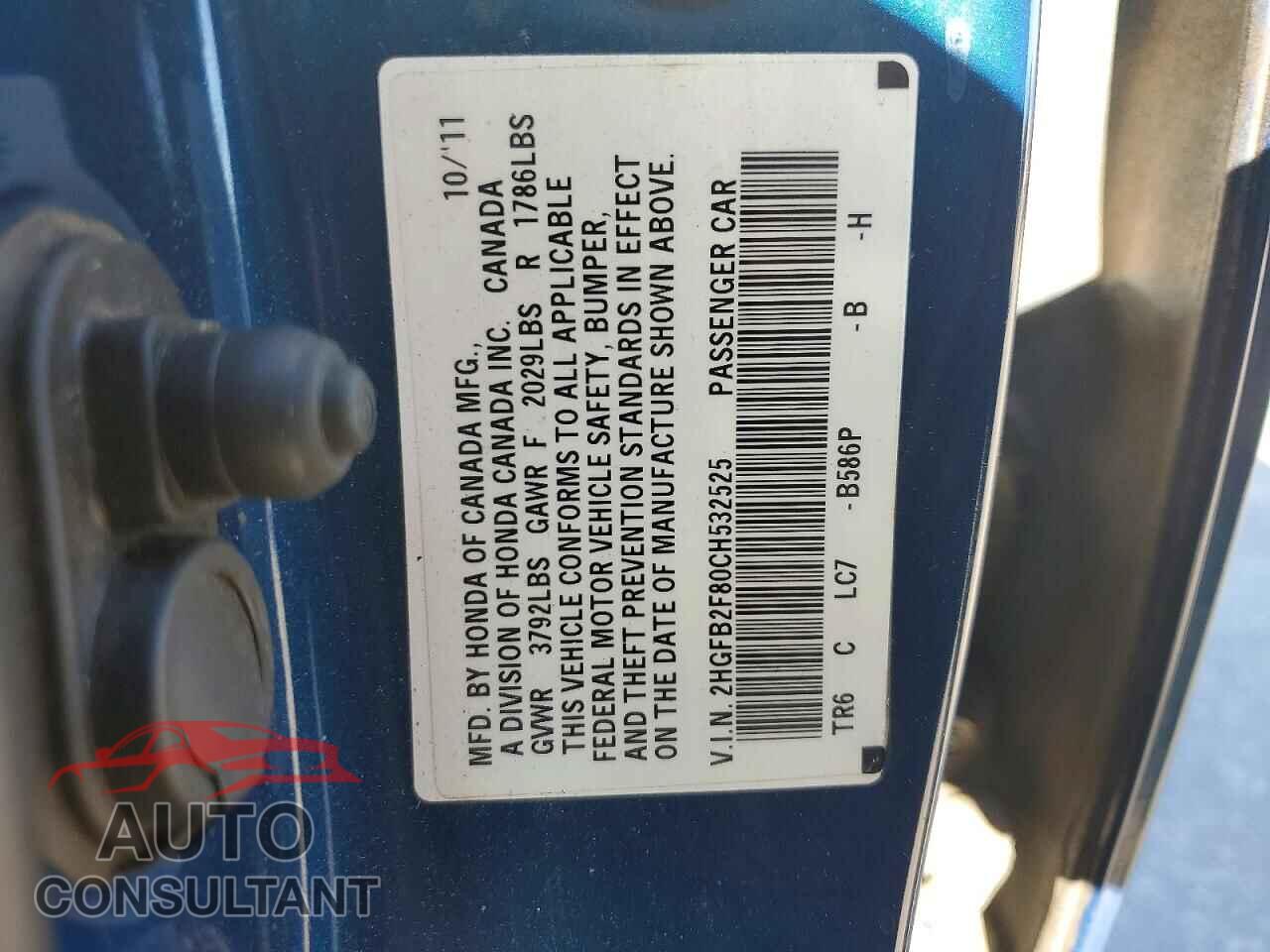 HONDA CIVIC 2012 - 2HGFB2F80CH532525
