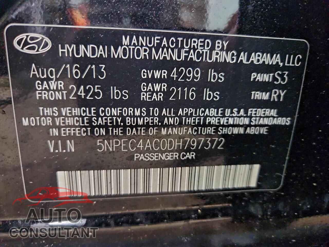 HYUNDAI SONATA 2013 - 5NPEC4AC0DH797372