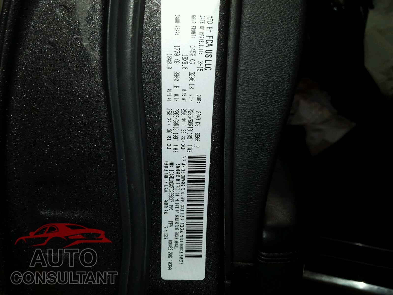 DODGE DURANGO 2015 - 1C4RDJAGXFC795837