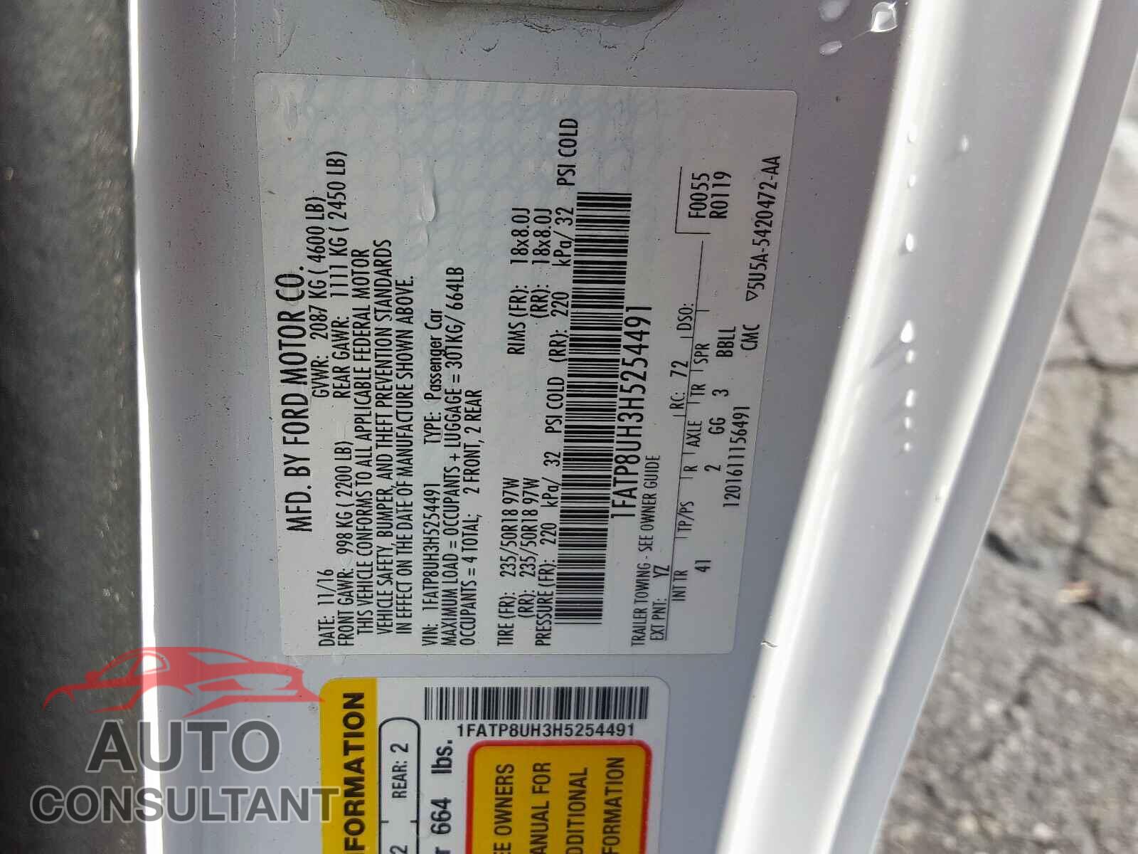 FORD MUSTANG 2017 - 1FATP8UH3H5254491