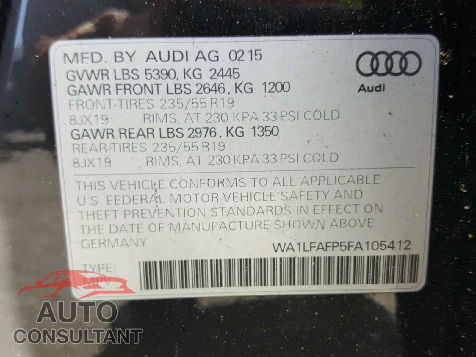 AUDI Q5 2015 - WA1LFAFP5FA105412