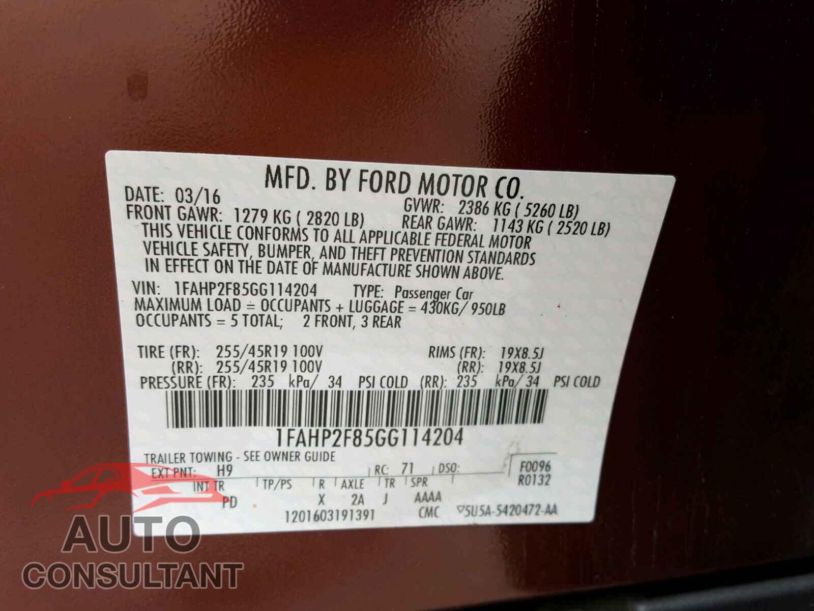 FORD TAURUS 2016 - 1FAHP2F85GG114204