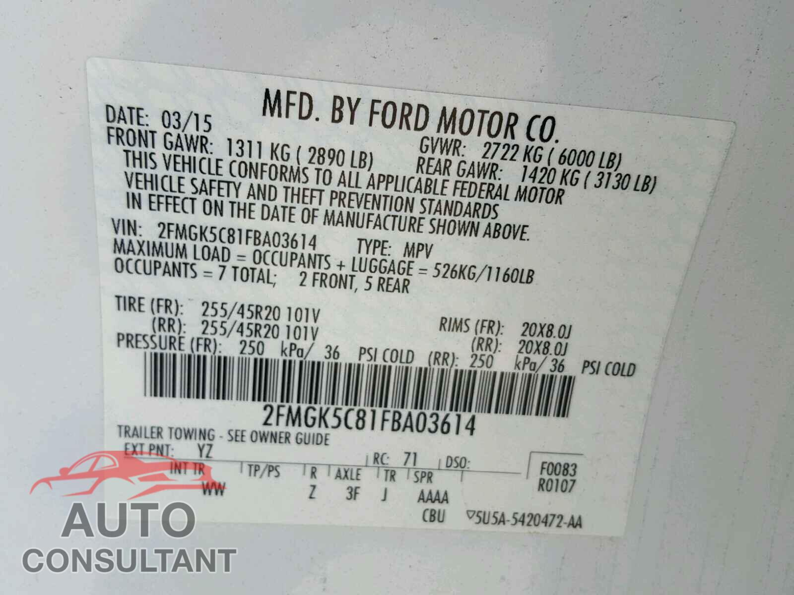 FORD FLEX 2015 - 2FMGK5C81FBA03614