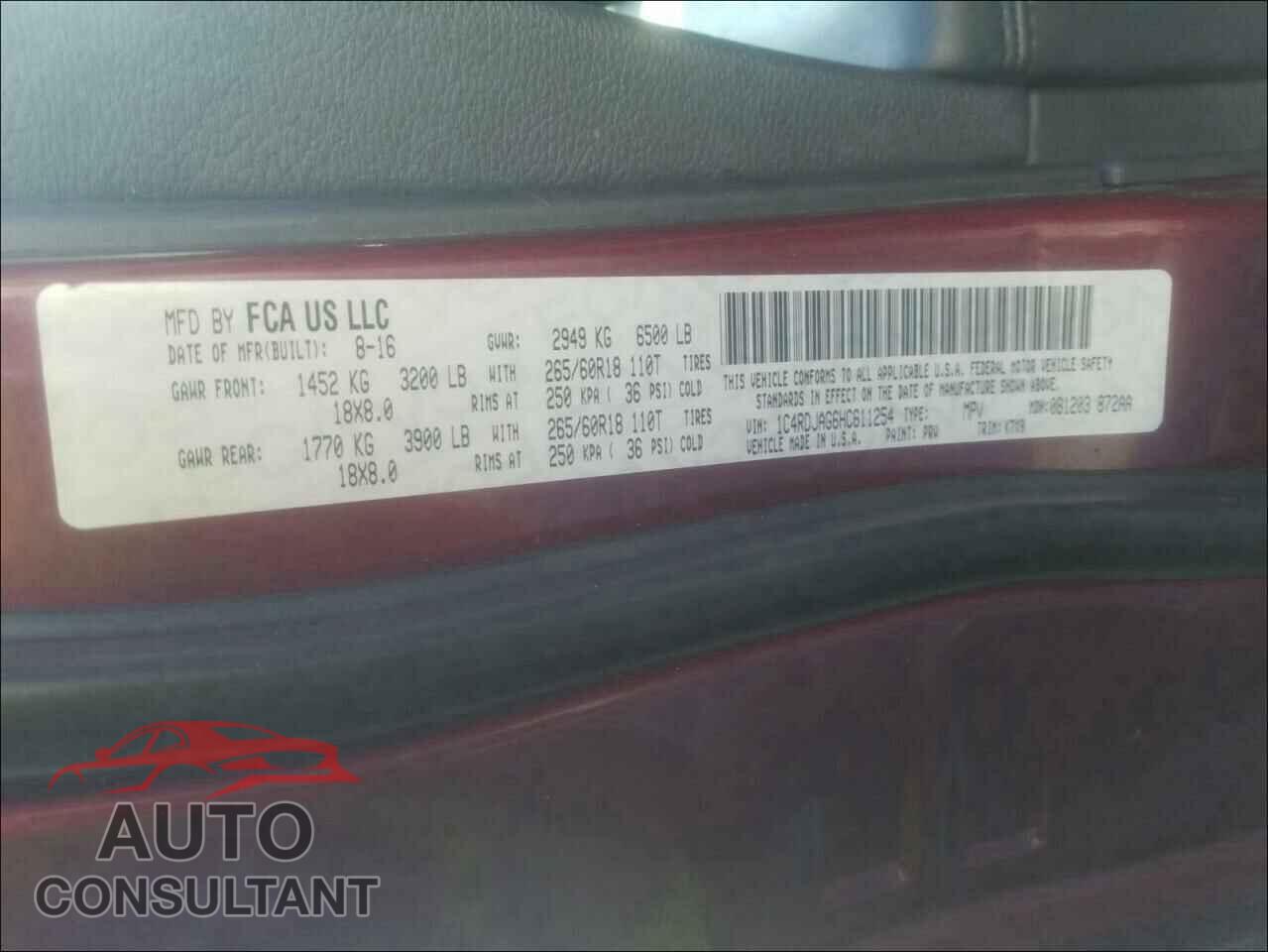 DODGE DURANGO 2017 - 1C4RDJAG6HC611254