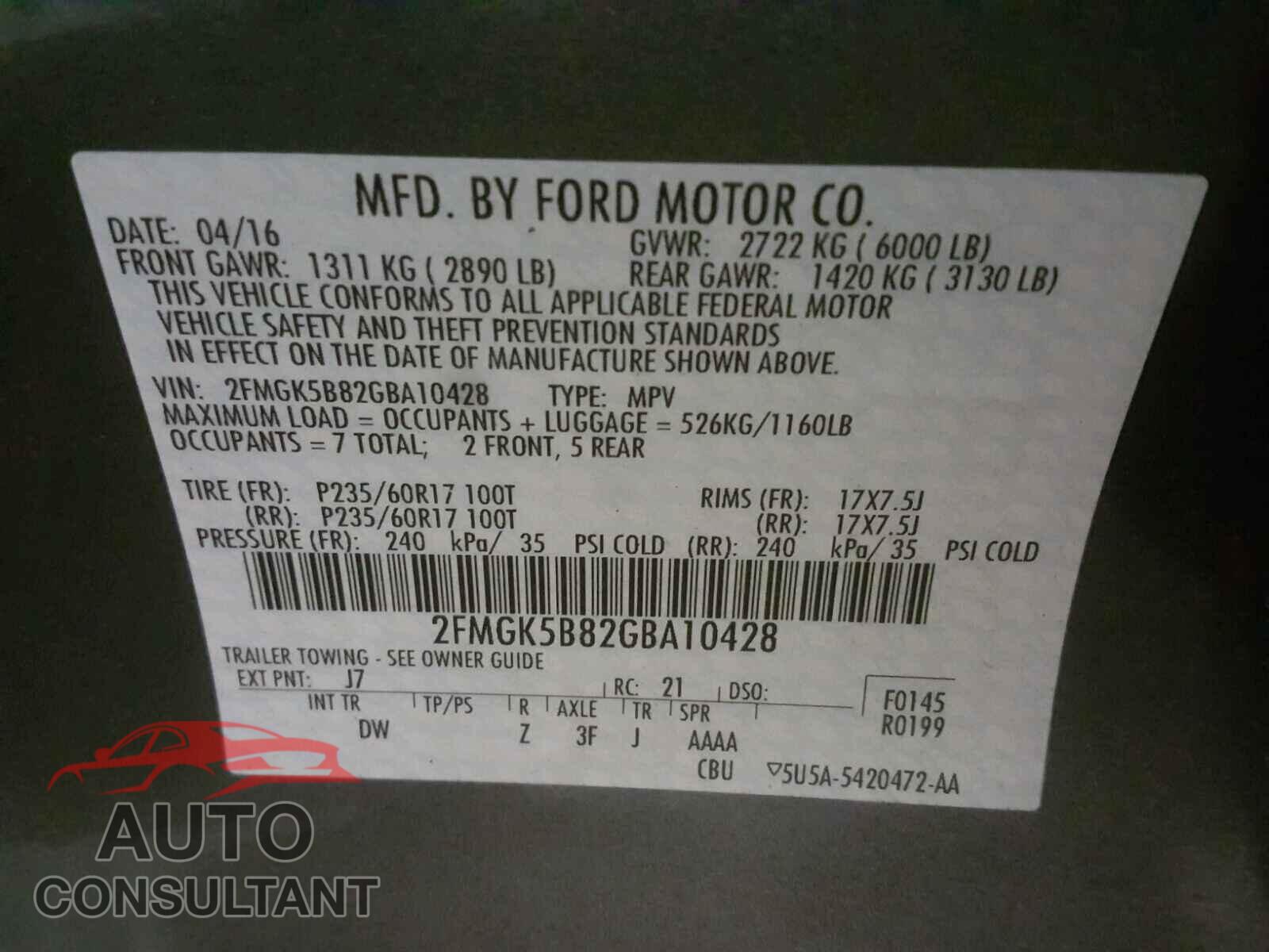 FORD FLEX 2016 - 2FMGK5B82GBA10428