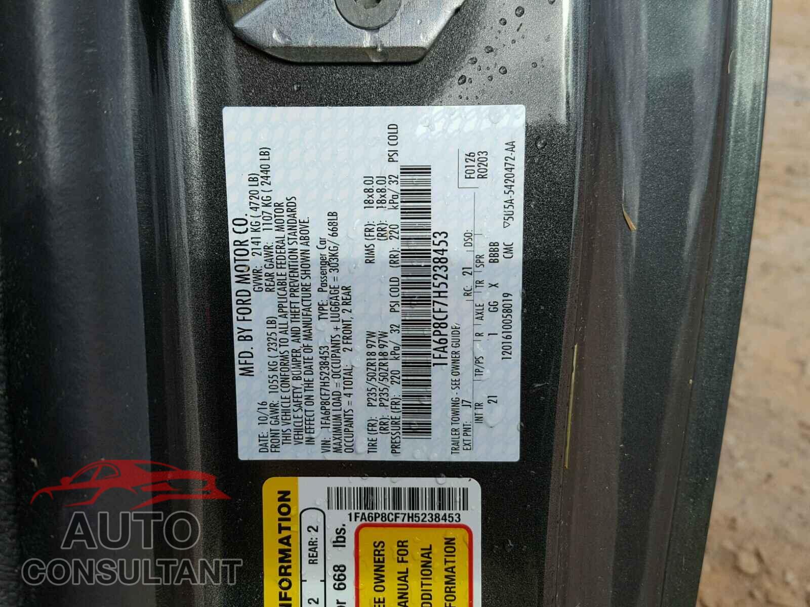 FORD MUSTANG 2017 - 1FA6P8CF7H5238453
