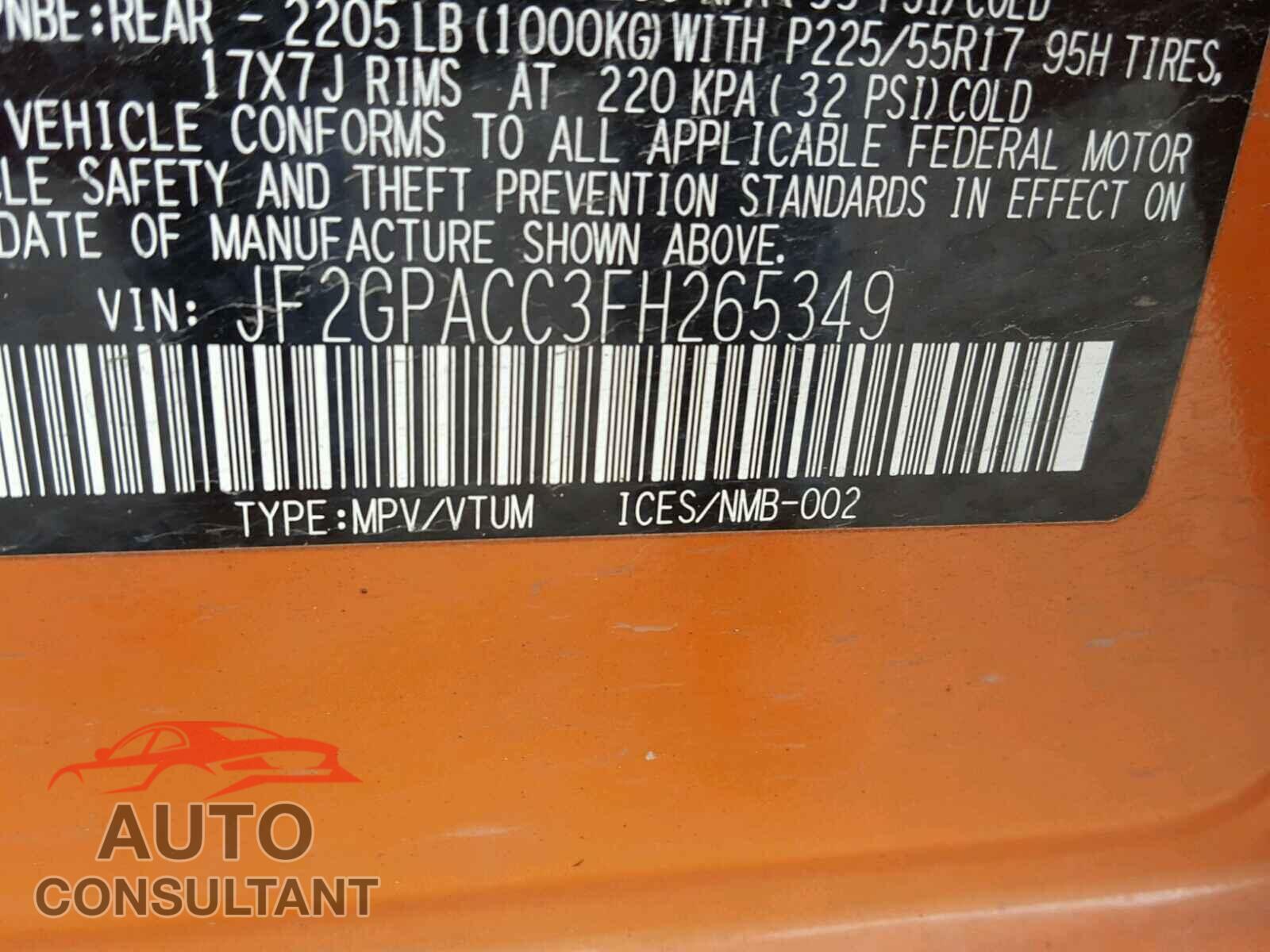 SUBARU XV 2015 - JF2GPACC3FH265349