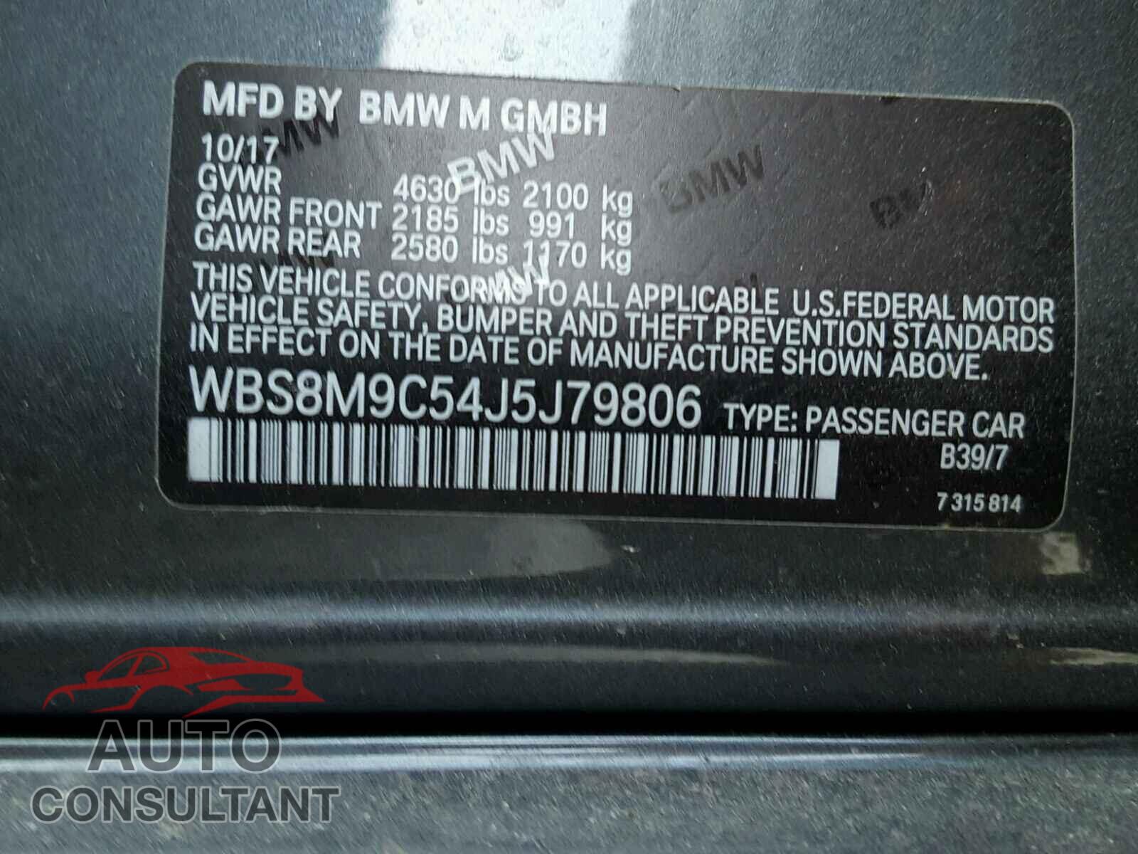 BMW M3 2018 - WBS8M9C54J5J79806