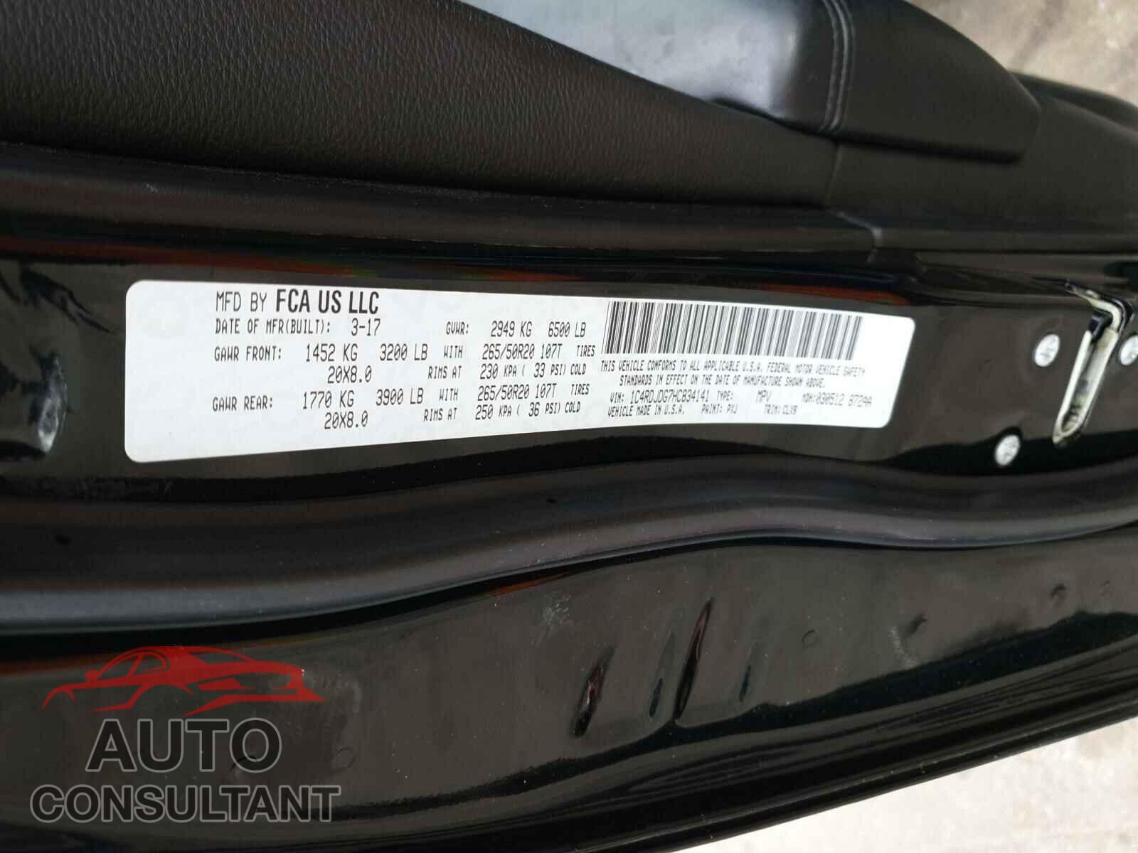 DODGE DURANGO 2017 - 1C4RDJDG7HC834141