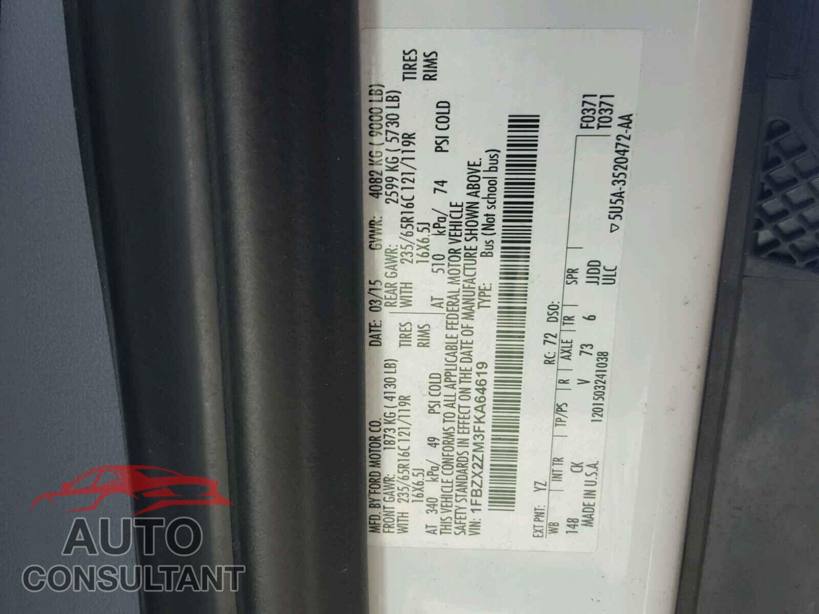 FORD TRANSIT CO 2015 - 1FBZX2ZM3FKA64619