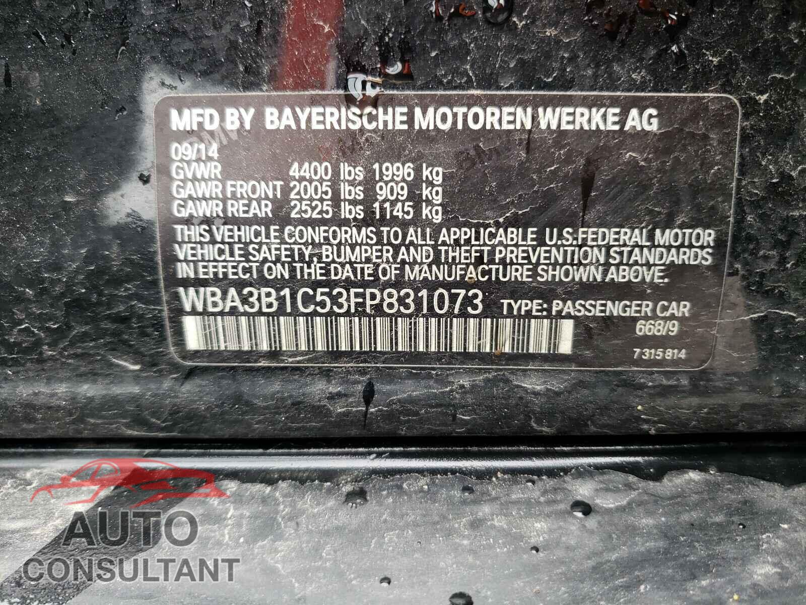 BMW 3 SERIES 2015 - 5YJ3E1EC5MF061875