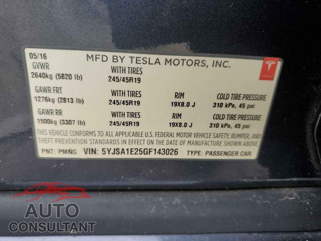 TESLA MODEL S 2016 - 5YJSA1E25GF143026