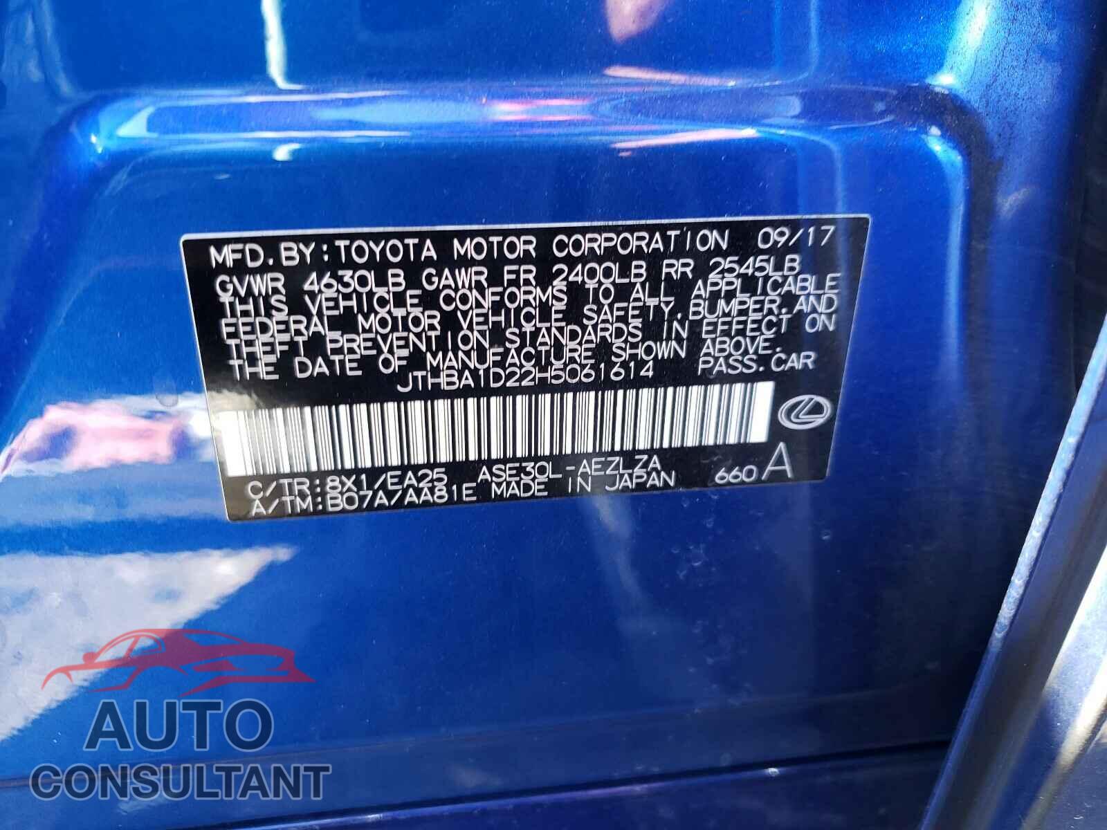 LEXUS IS 2017 - JTHBA1D22H5061614