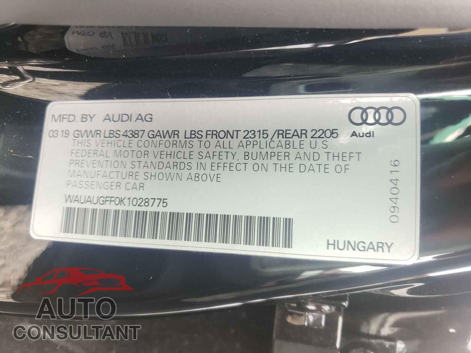 AUDI A3 2019 - WAUAUGFF0K1028775