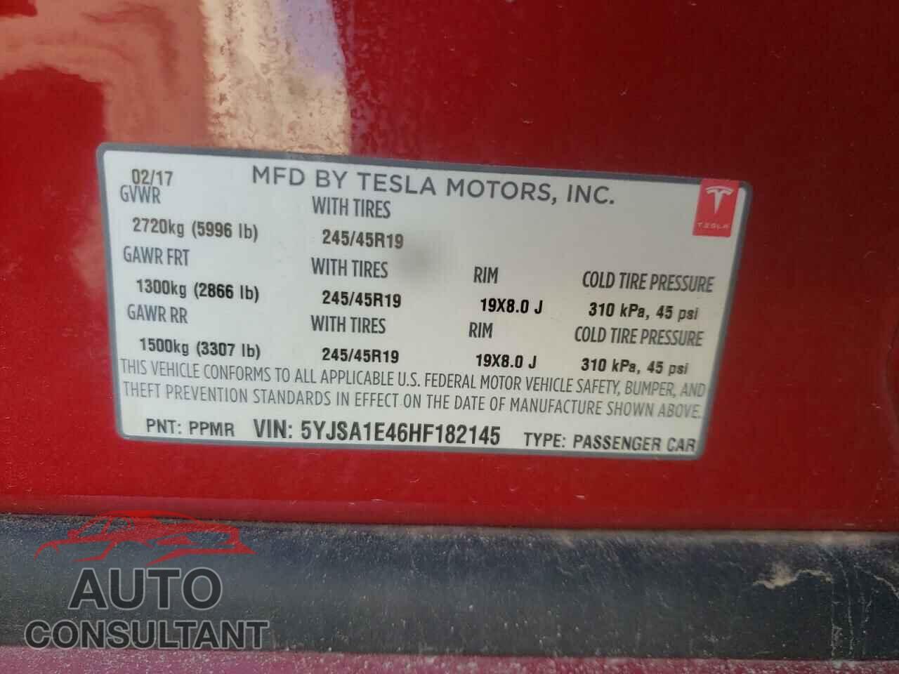 TESLA MODEL S 2017 - 5YJSA1E46HF182145