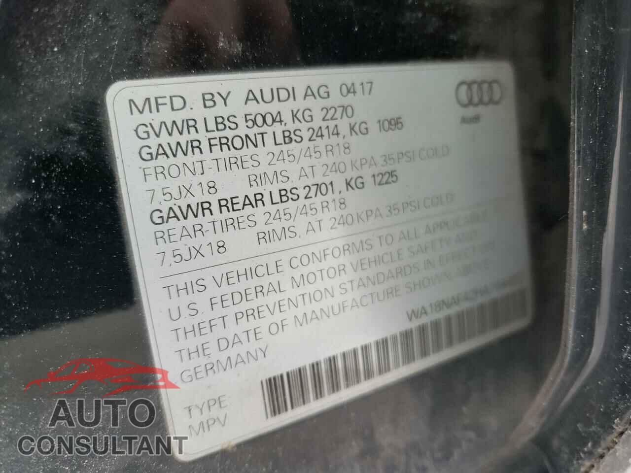 AUDI A4 2017 - WA18NAF42HA164452