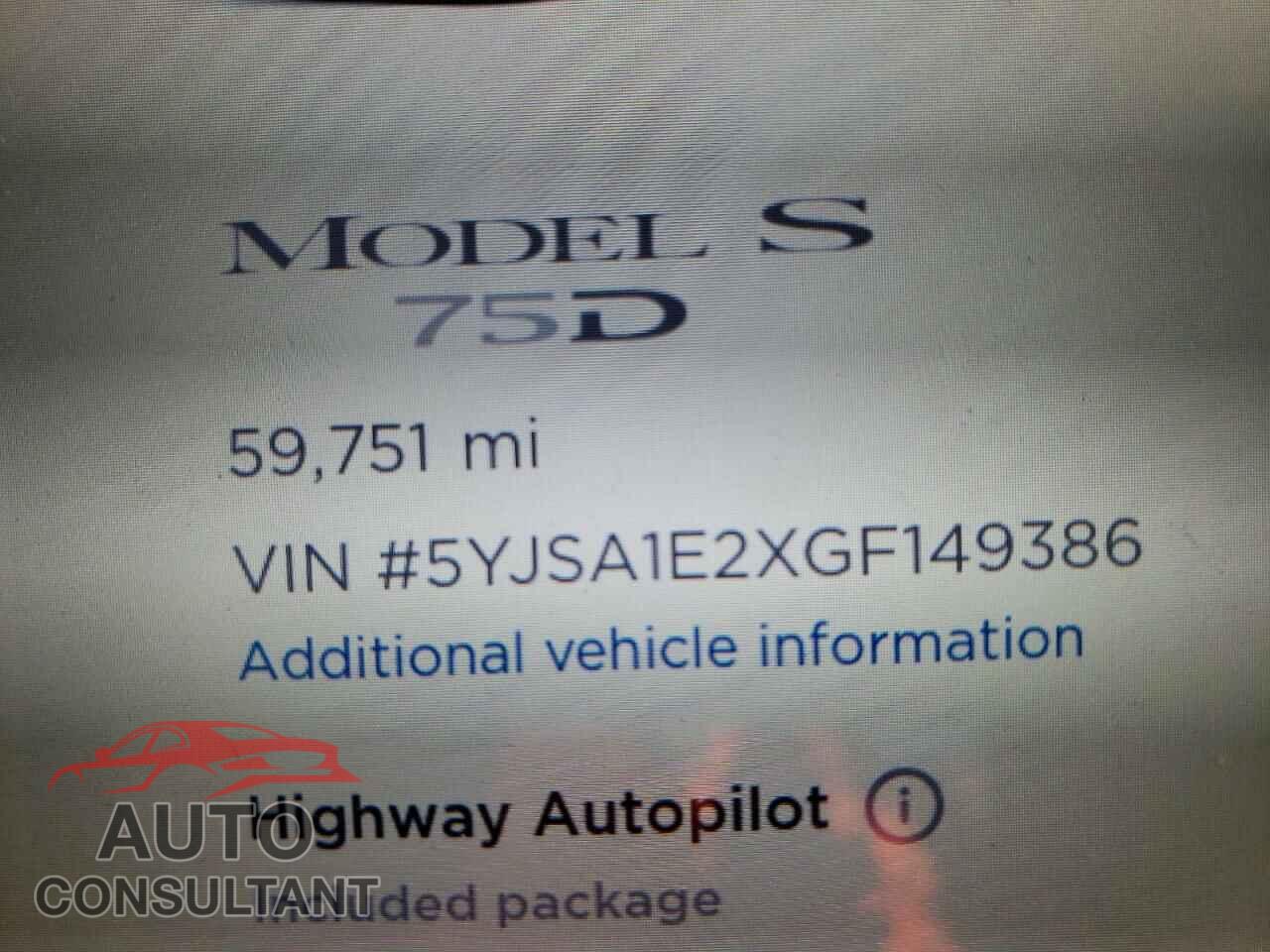 TESLA MODEL S 2016 - 5YJSA1E2XGF149386