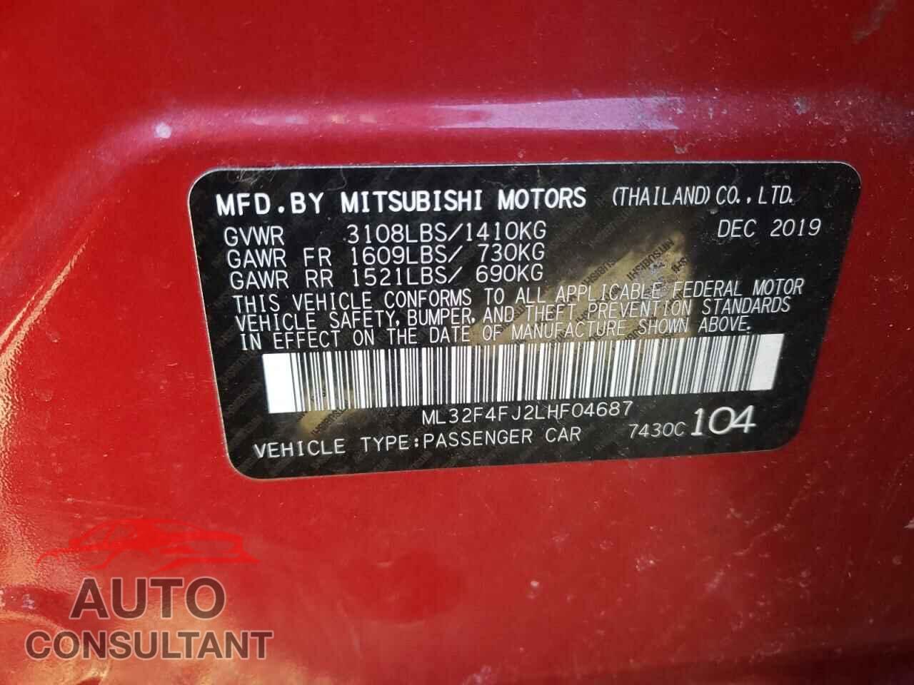 MITSUBISHI MIRAGE 2020 - ML32F4FJ2LHF04687