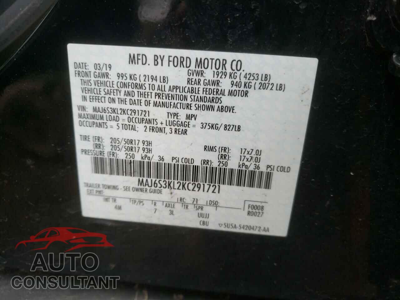FORD ECOSPORT 2019 - MAJ6S3KL2KC291721