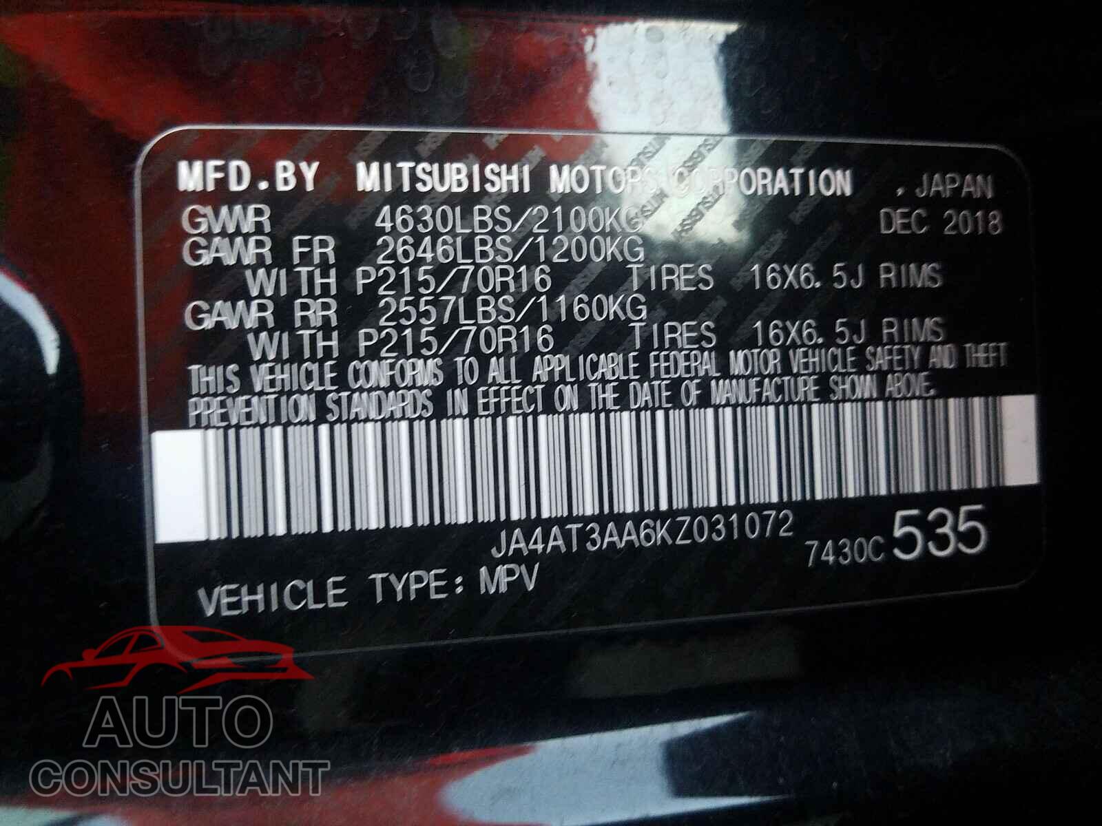 MITSUBISHI ECLIPSE 2019 - JA4AT3AA6KZ031072