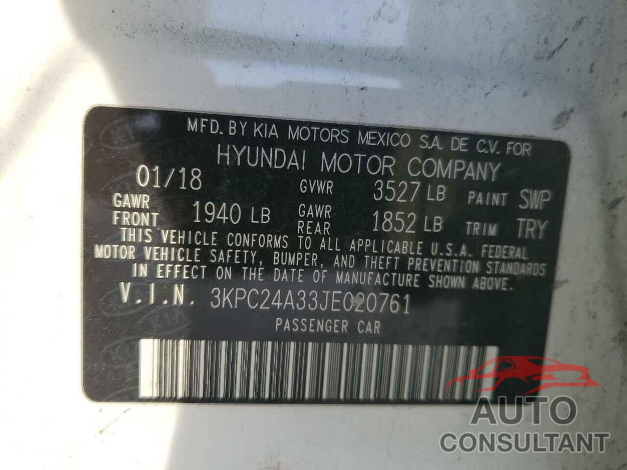 HYUNDAI ACCENT 2018 - 3KPC24A33JE020761