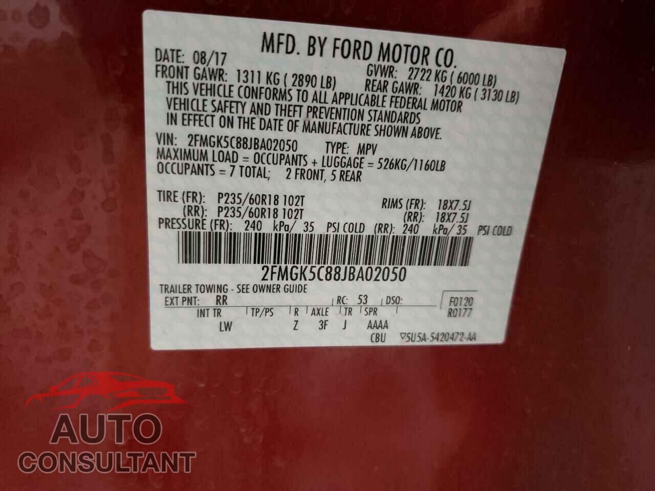 FORD FLEX 2018 - 2FMGK5C88JBA02050
