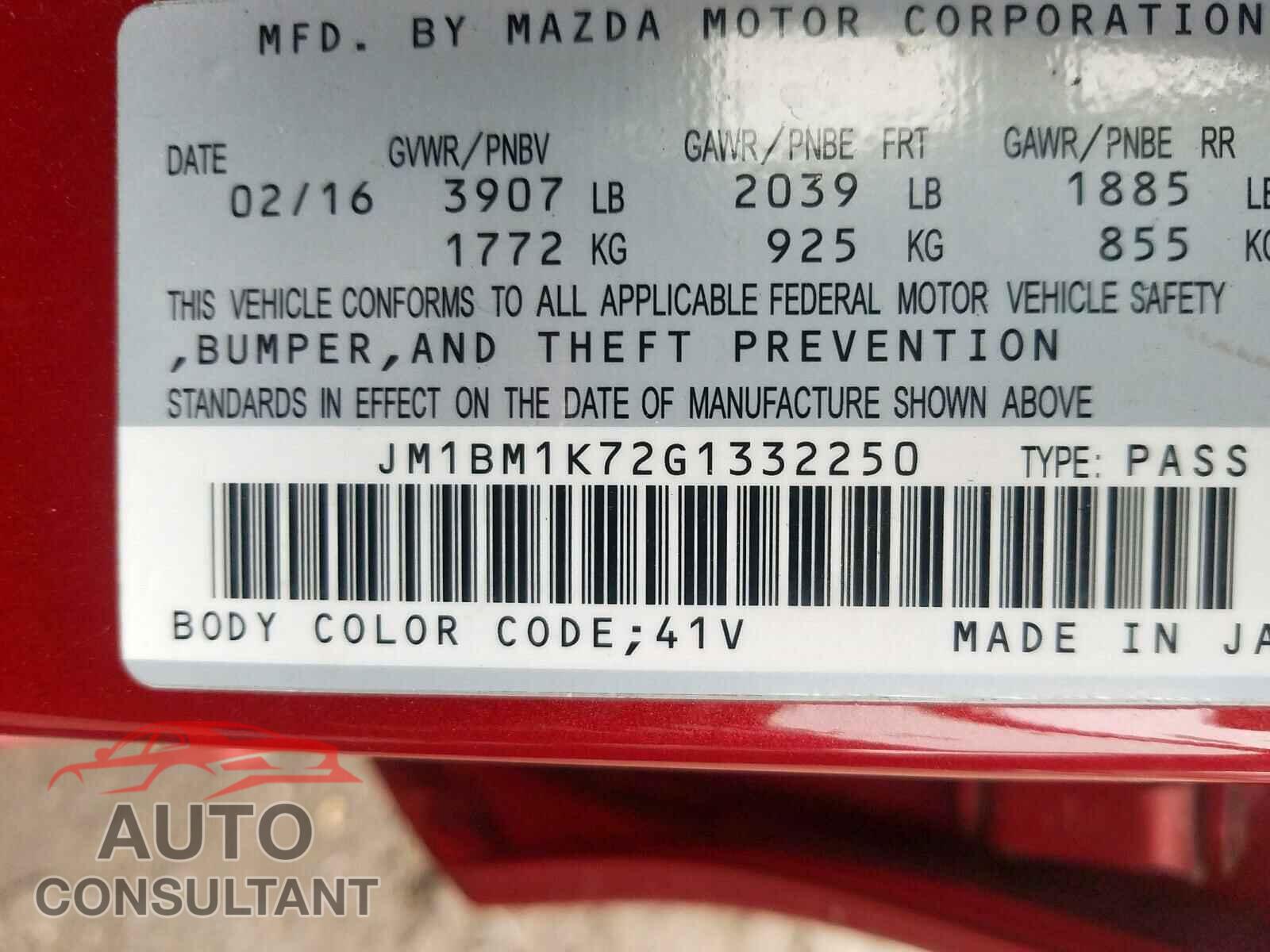 MAZDA 3 2016 - JA4AT4AA2KZ032824
