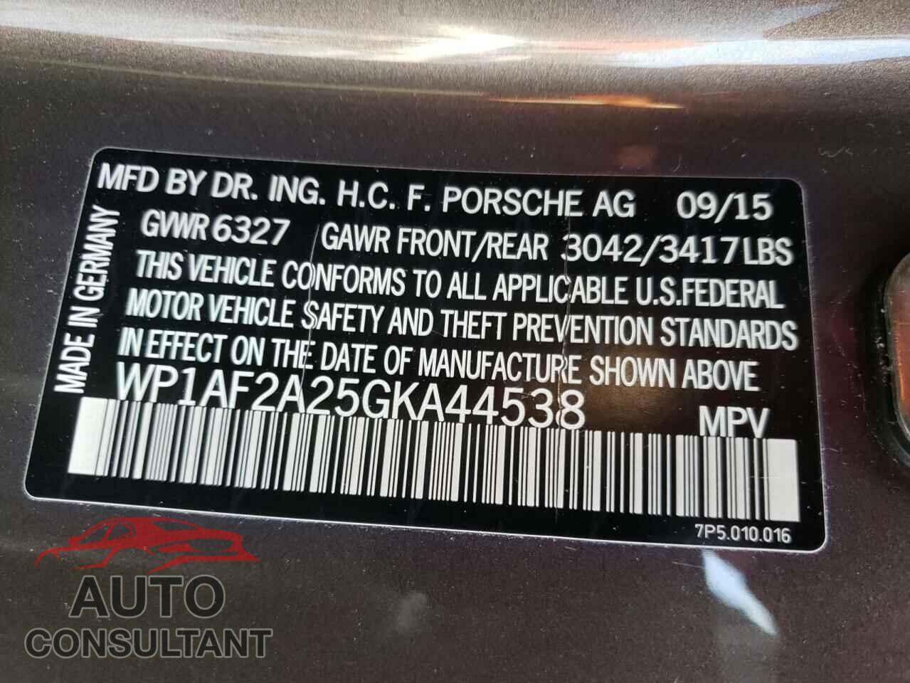 PORSCHE CAYENNE 2016 - WP1AF2A25GKA44538