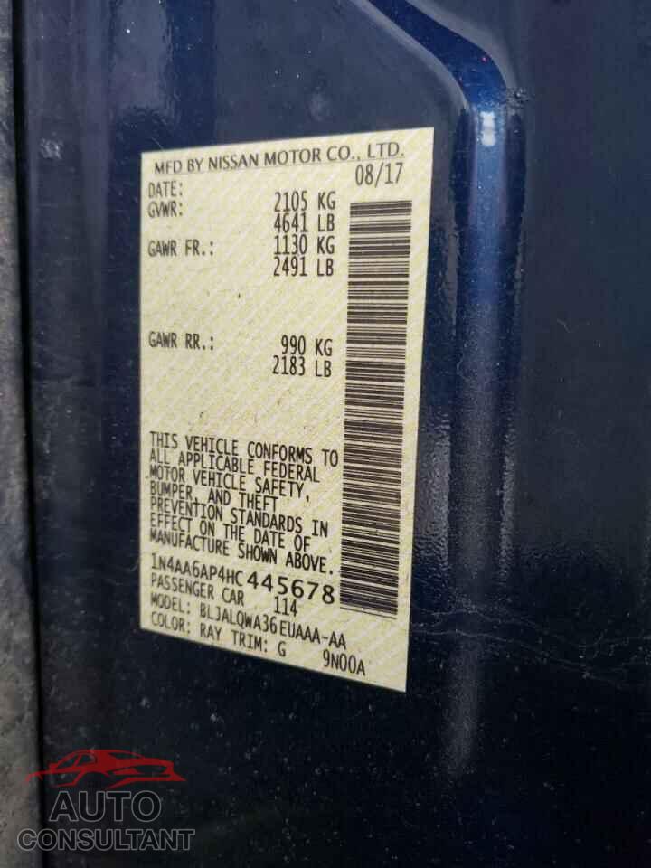 NISSAN MAXIMA 2017 - 1N4AA6AP4HC445678