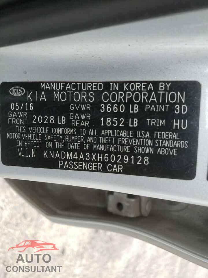 KIA RIO 2017 - KNADM4A3XH6029128