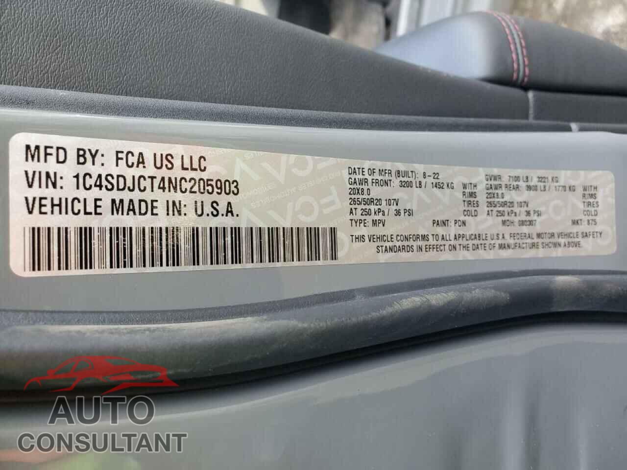 DODGE DURANGO 2022 - 1C4SDJCT4NC205903