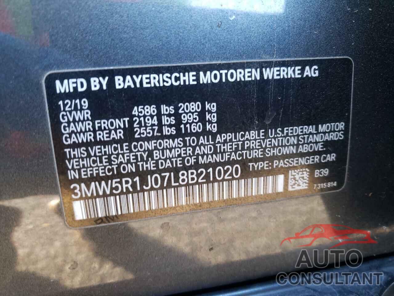 BMW 3 SERIES 2020 - 3MW5R1J07L8B21020