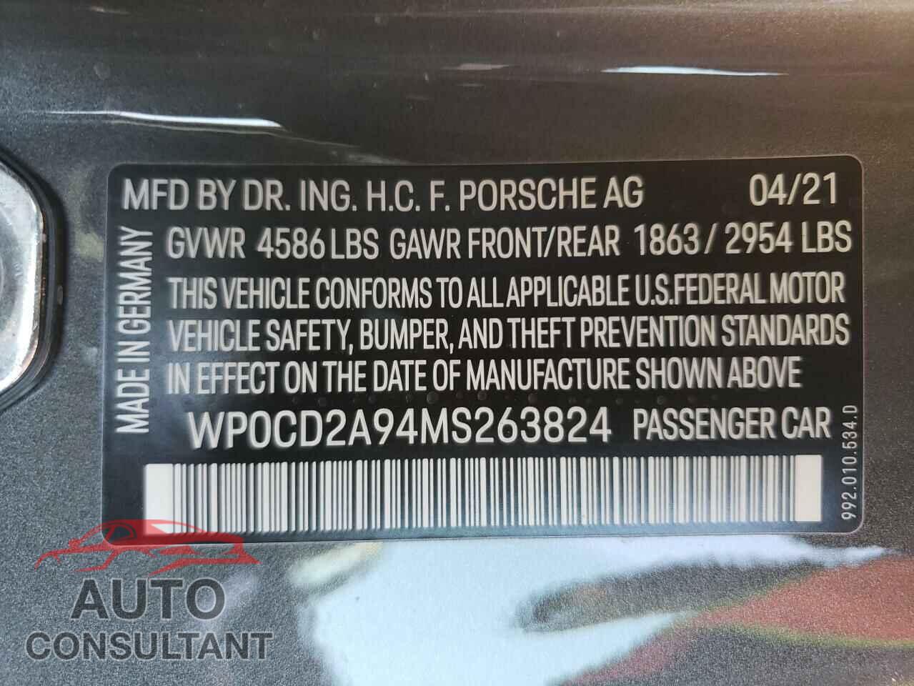 PORSCHE 911 2021 - WP0CD2A94MS263824