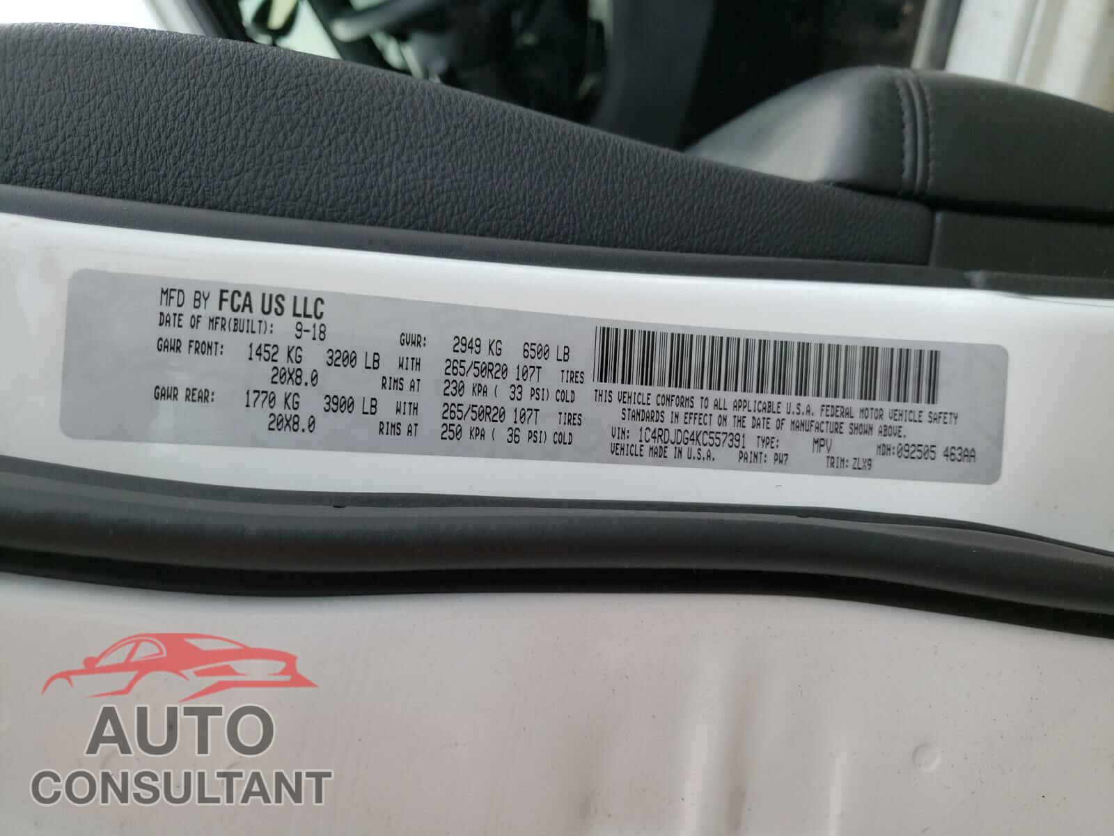 DODGE DURANGO 2019 - 1C4RDJDG4KC557391