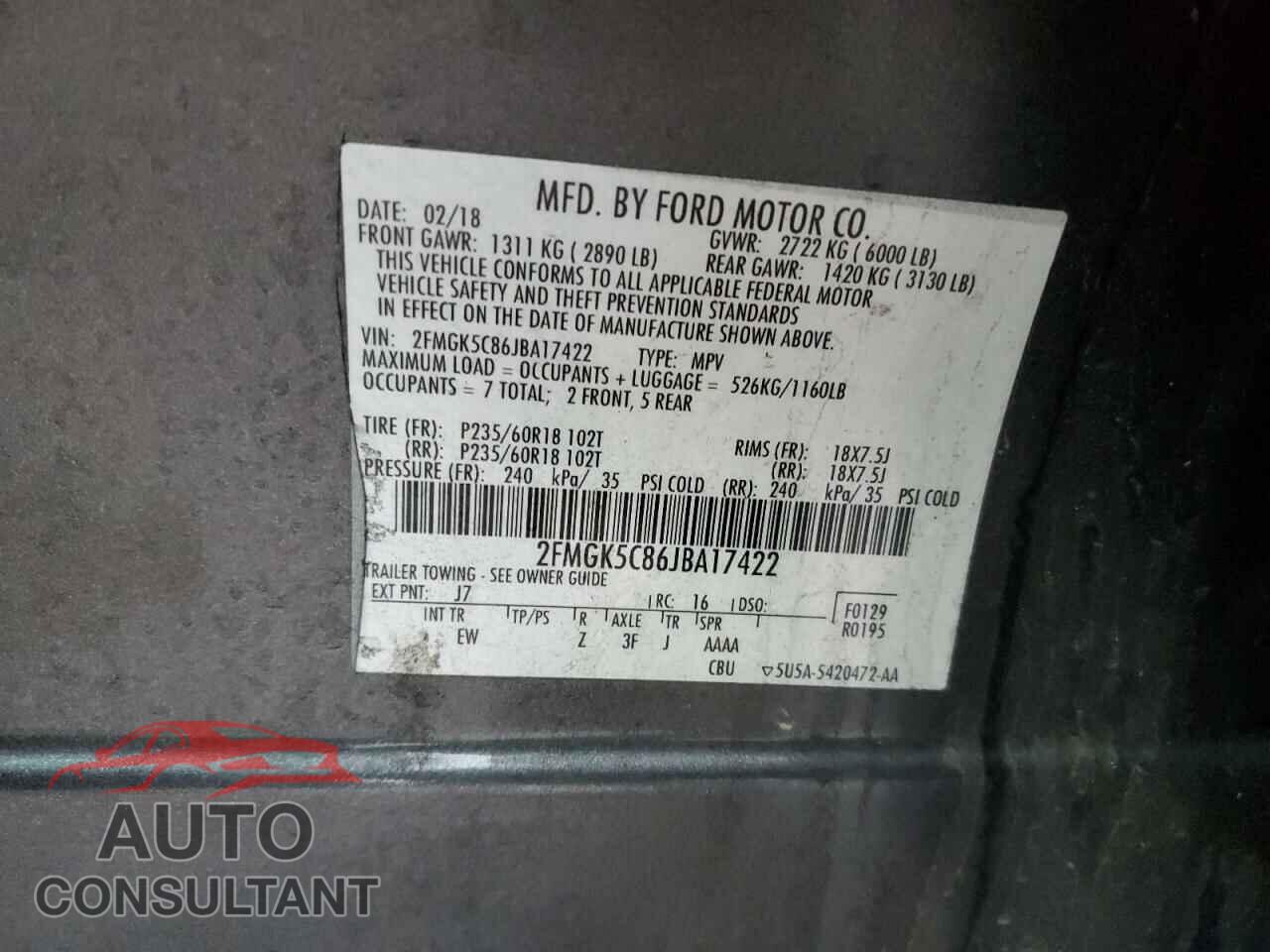 FORD FLEX 2018 - 2FMGK5C86JBA17422