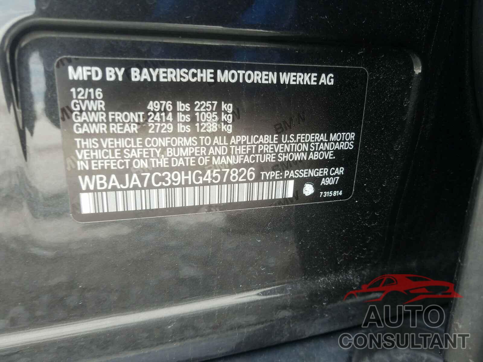 BMW 5 SERIES 2017 - WBAJA7C39HG457826