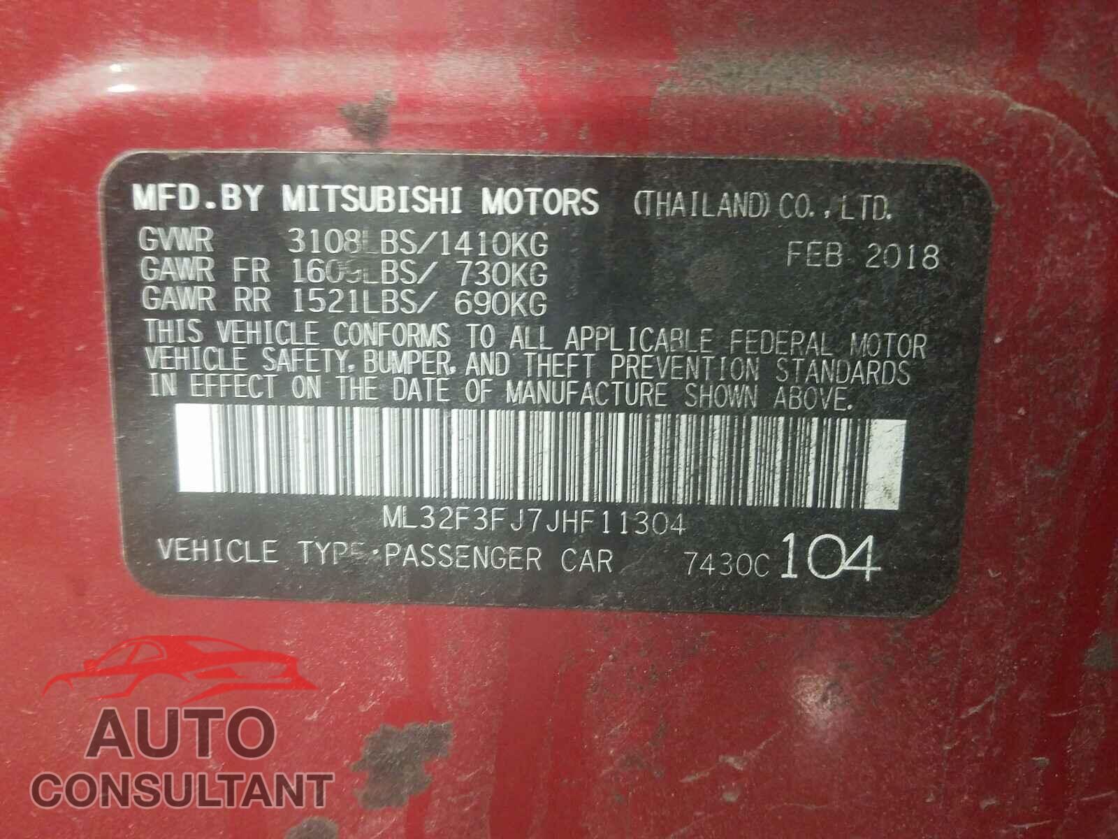MITSUBISHI MIRAGE 2018 - ML32F3FJ7JHF11304