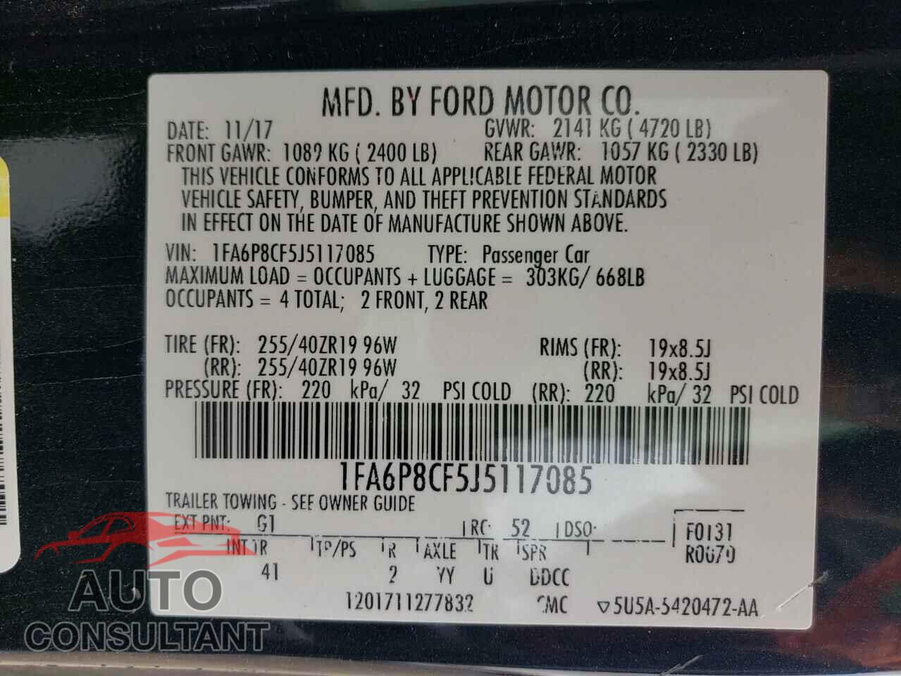 FORD MUSTANG 2018 - 1FA6P8CF5J5117085