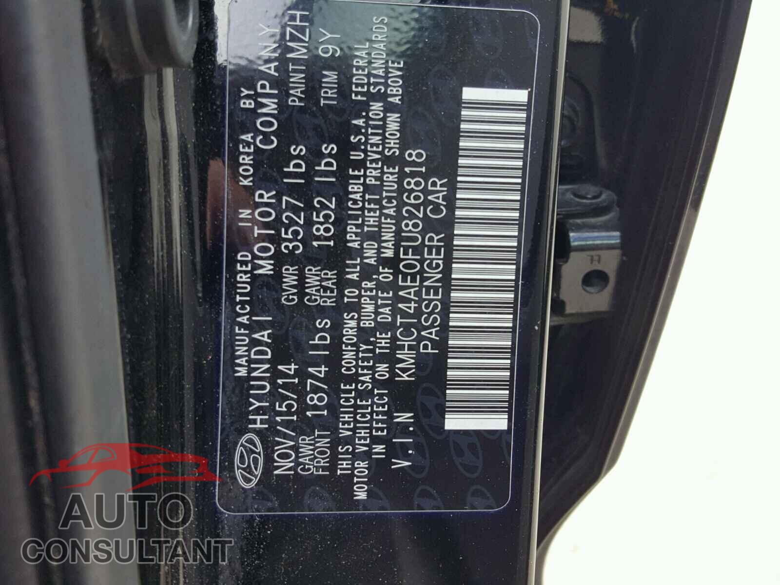 HYUNDAI ACCENT 2015 - KMHCT4AE0FU826818