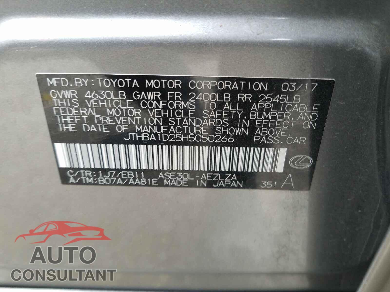 LEXUS IS 2017 - JTHBA1D25H5050266