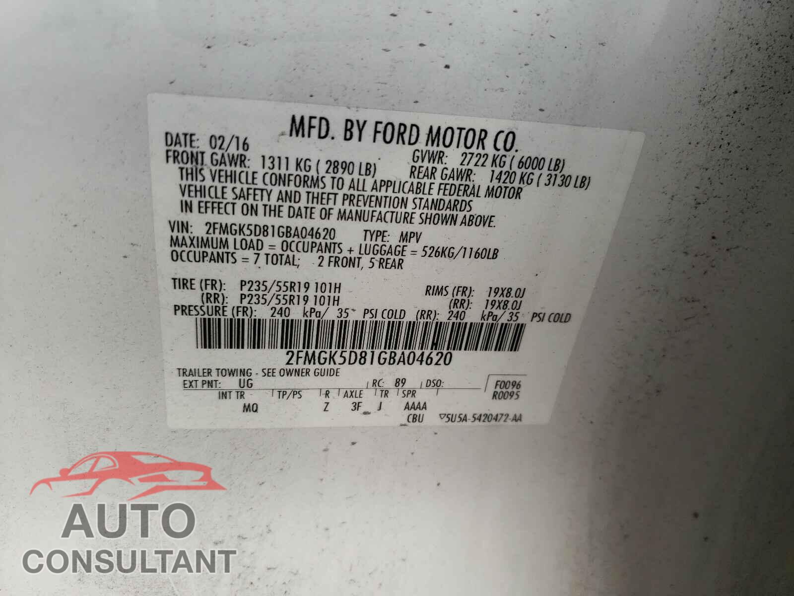 FORD FLEX 2016 - 2FMGK5D81GBA04620