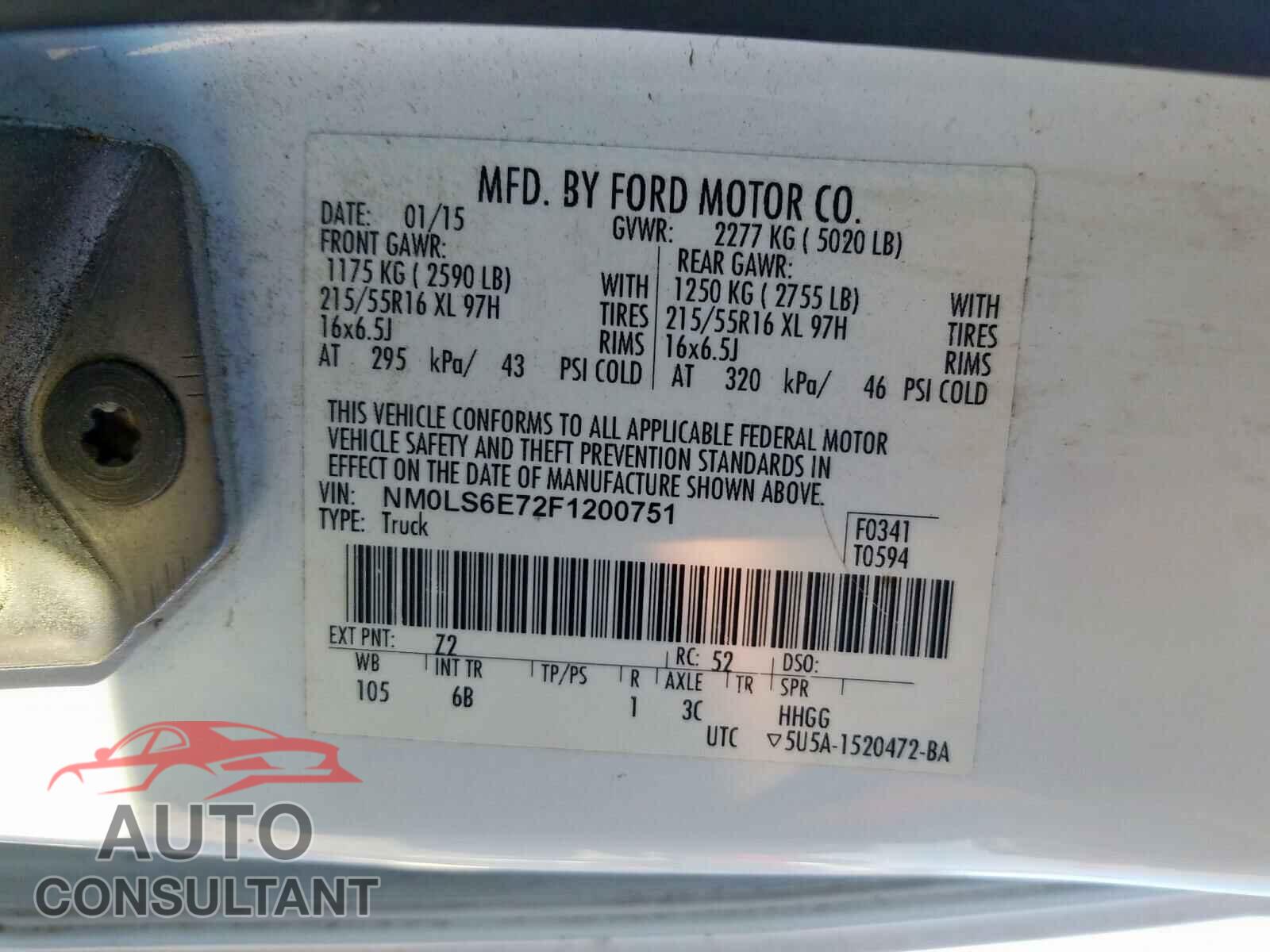 FORD TRANSIT CO 2015 - KM8K2CAA9LU587108