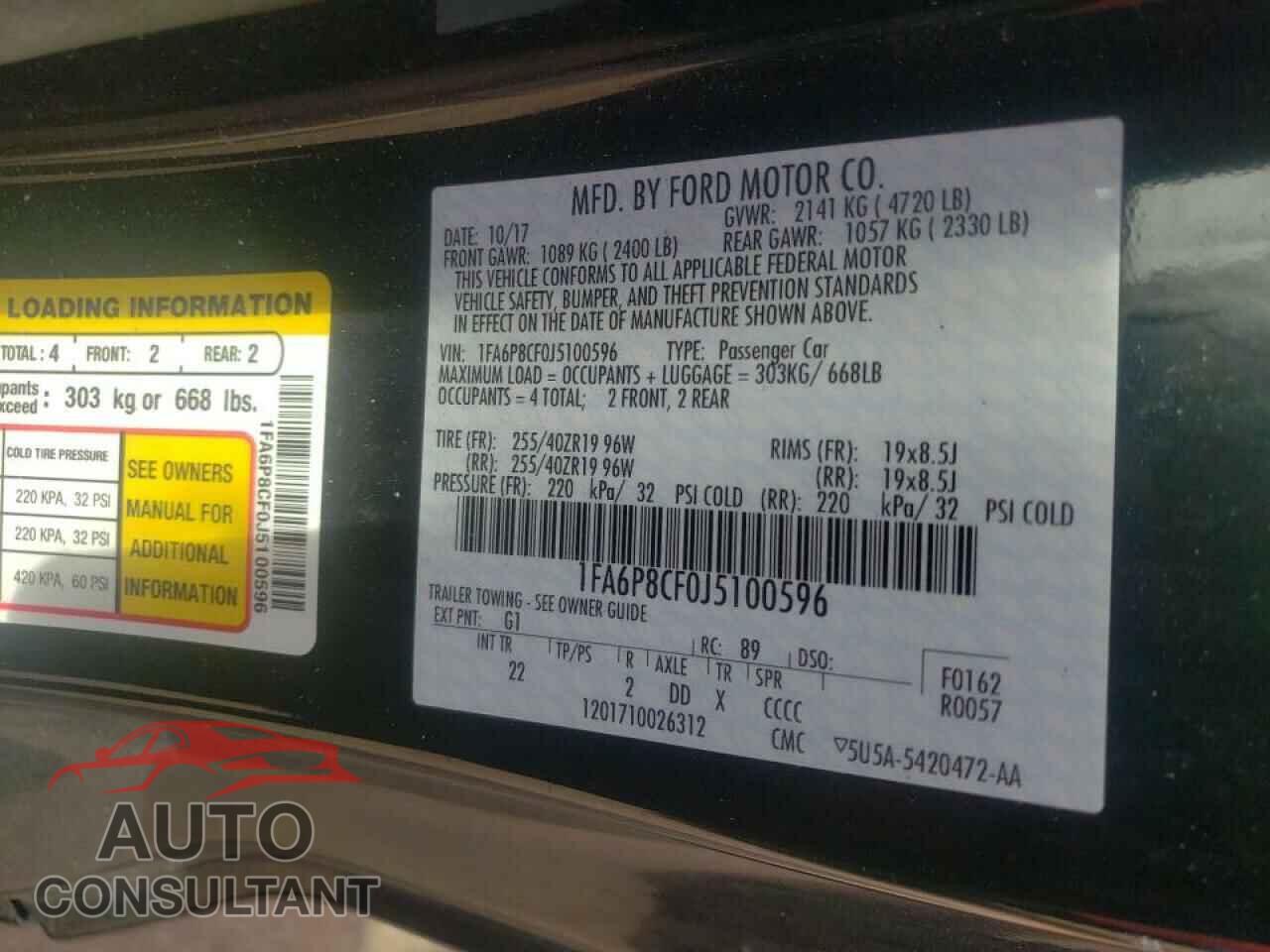 FORD MUSTANG 2018 - 1FA6P8CF0J5100596