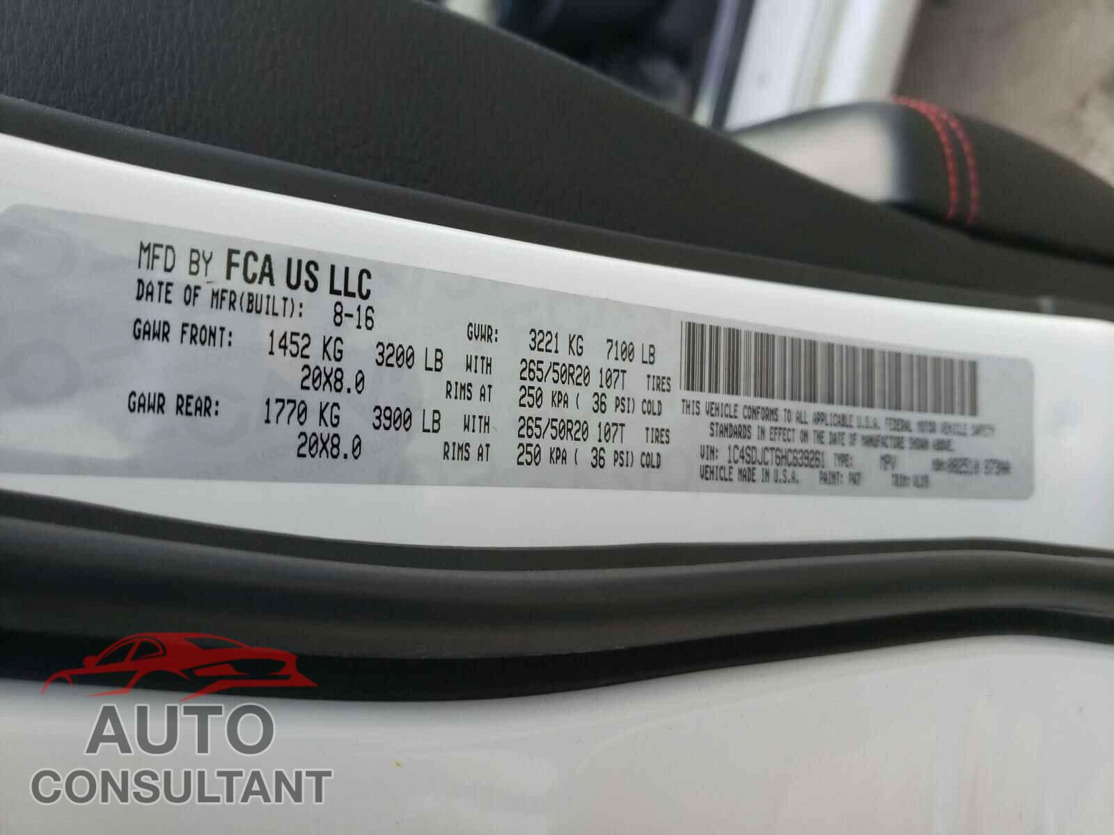 DODGE DURANGO 2017 - 1C4SDJCT6HC639261