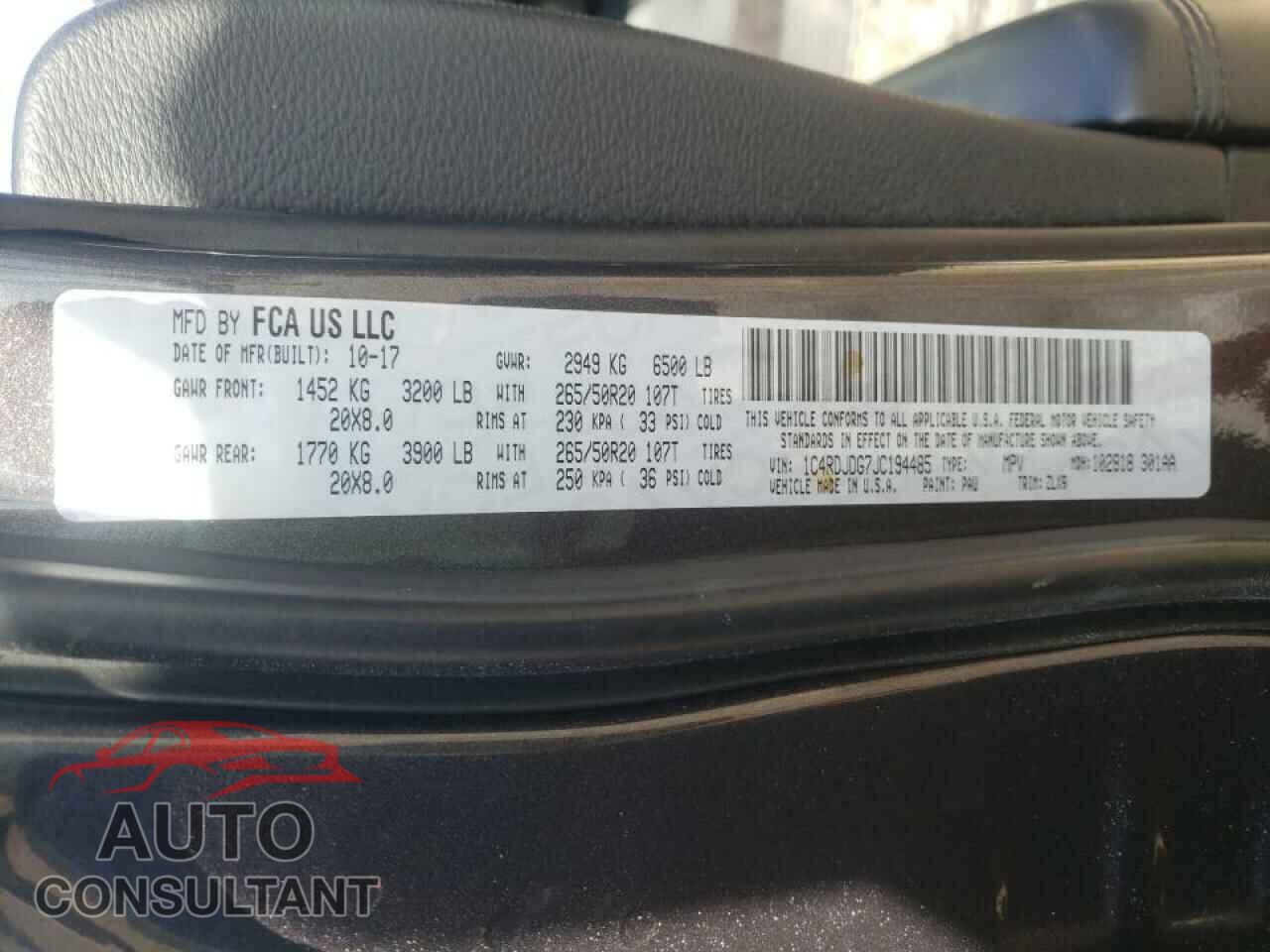 DODGE DURANGO 2018 - 1C4RDJDG7JC194485