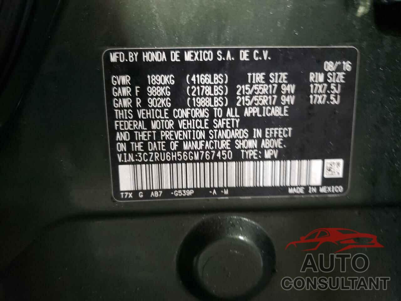 HONDA HR-V 2016 - 3CZRU6H56GM767450